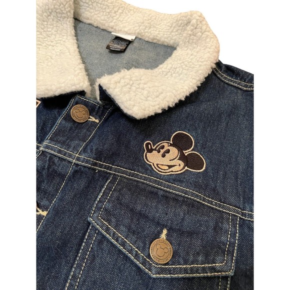 DISNEY Mickey Mouse Blue Denim Jean Jacket Womens XL Embroidered Sherpa collar - Picture 3 of 9